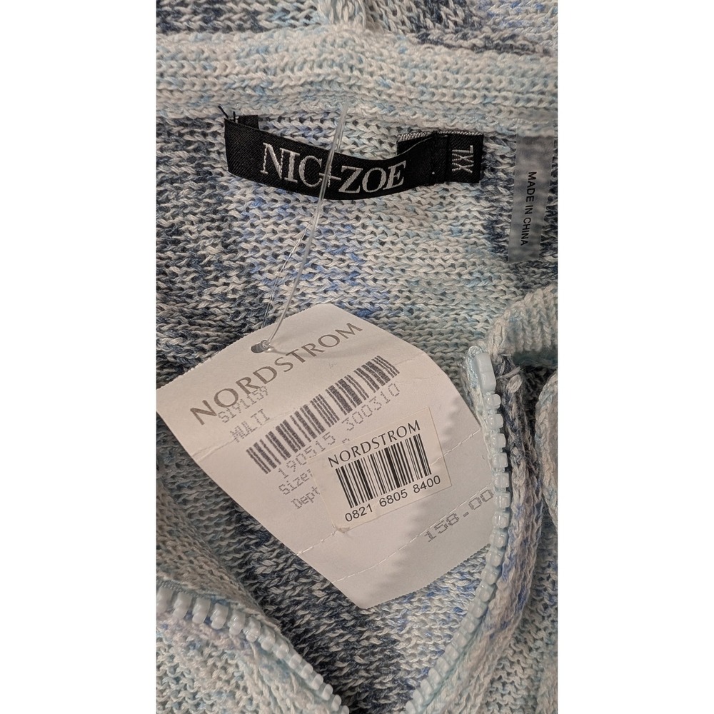 Nic+Zoe Womens XXL Blue Striped Full Zip Hooded Cotton Blend Sweater NWT - Picture 7 of 8